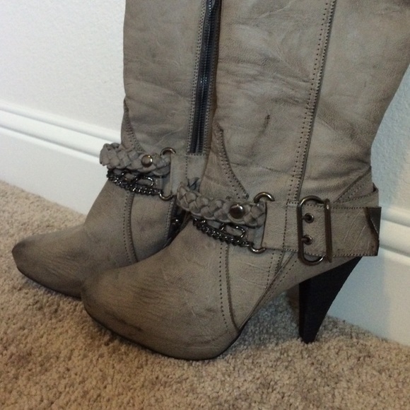 NWT naughty monkey grey leather tall boot - Picture 2 of 4